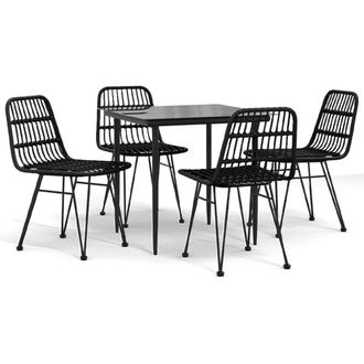 Berkfield Home 5 Piece Garden Dining Set Black Poly Rattan
