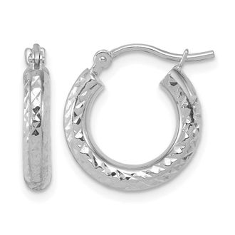 Diamond2Deal 14k Gold Diamond-cut 3mm Round Hoop Earrings
