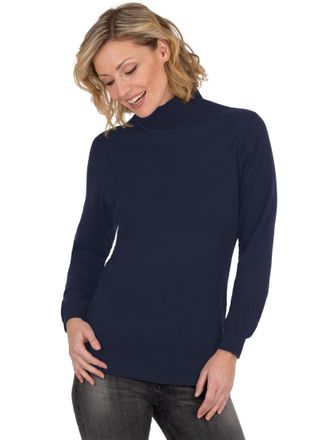 Trigema Rollkragenshirt TRIGEMA TRIGEMA Langarm Ski- und Sport-Rollkragenpullover, Damen, Gr. XXL, blau (navy), 100% Baumwolle (Bio-Baumwolle kbA), Basic, Shi