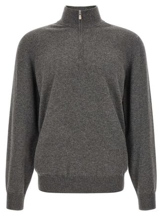 Brunello Cucinelli Grey Solid Mock Collar Sweater