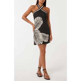 Ever New Adore Halter Linen Blend Minidress in Paros Palm at Nordstrom Rack, Size 4