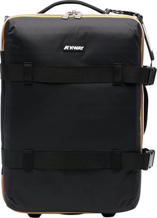 K-Way Compact Square-Shaped Black Suitcase with Accented Zippers