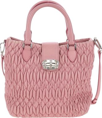 Miu Miu Crystal Convertible Top Handle Matelasse Leather Pink Leather Handbag (Pre-Owned)