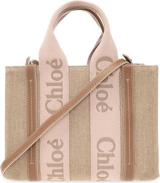Chlo&eacute; Woody Small Shopper Bag - Dames - Handtassen - Beige - ONE Size - Leer - Tassen
