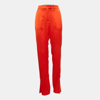 Msgm Orange Satin Straight Cut Trousers