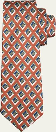 Kiton Mens Diamond-Pattern Silk Sevenfold Tie