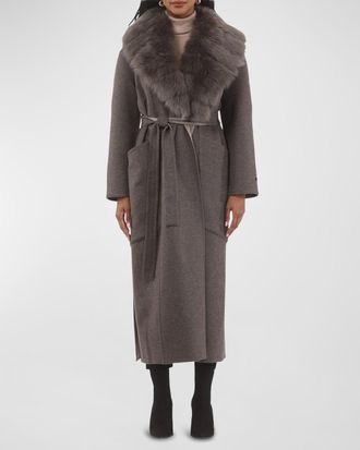 Gorski Belted Cashmere Wrap Coat with Detachable Merinillo Lamb Shearling Collar