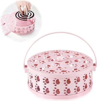 OEM Juego De 2 Porta Inciensos En Espiral Rosas Con Huella De Pata De Gato - Cajas Met&aacute;licas Seguras Y Port&aacute;tiles Con Ventilaci&oacute;n Y Asa