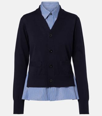 sacai Cardigan in cotone a righe a strati