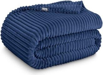 Bare Home Ribbed Microplush Fleece Blanket in Dark Blue at Nordstrom, Size Twin