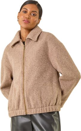 Roman Womens Boucle Bomber Jacket - Stone - Size 10 UK