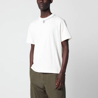 Moncler Ivory cotton T-shirt with logo and coordinates