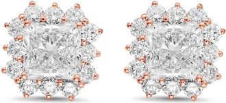 Diana M. Jewels 14kt rose gold 3cts lab grown Radiant Cut Diamond Halo Earrings