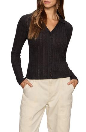 Sanctuary Textured Stripe Cotton Blend Knit Button-Up Shirt in Black at Nordstrom, Size X-Large