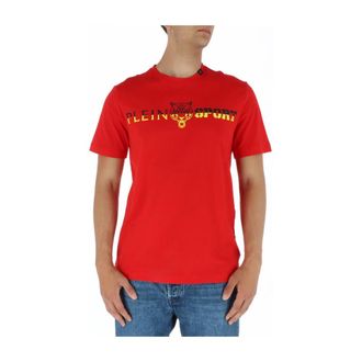 Plein Sport T-Shirts, male, Red, Size: 2XL Blue Print Short Sleeve T-shirt