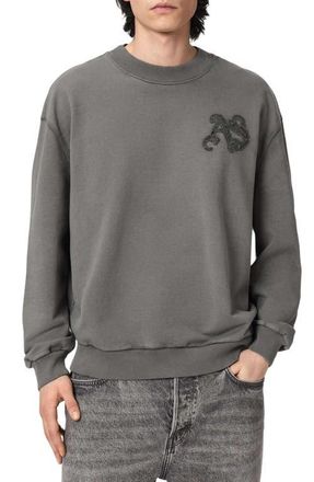 AllSaints Insignia Graphic Appliqu&eacute; Cotton Sweatshirt in Washed Black at Nordstrom, Size Xx-Large