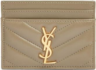 Saint Laurent Cassandra Matelass&eacute; Leather Card Case in Strong Moss at Nordstrom