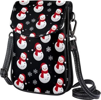 Generic Small Leather Crossbody Bags for Women, Lovely Snowmen Snowflake Casual Phone Purse Shoulder Bag Sling Bag with Adjustable Strap, for Shopping Hiking 