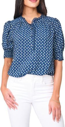 Gibsonlook Lace Trim Puff Sleeve Top in Navy Daisy at Nordstrom, Size X-Small