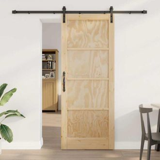 vidaXL Puerta Deslizante Manual Natural Y Negro 83 X 211 Cm Vidaxl