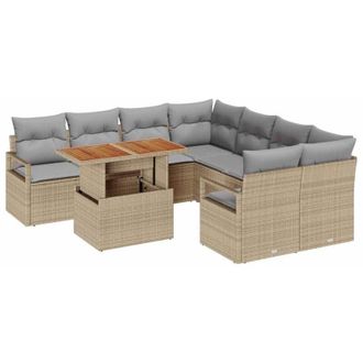 vidaXL Vidaxl - Conjunto De Comedor De Jard&iacute;n Con Coj&iacute;n 9 Pcs Beige, Gris
