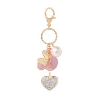 Disney Minnie Mouse Keychain with Pearl and Glitter Heart Charms in Metallic Gold, Pink at Nordstrom