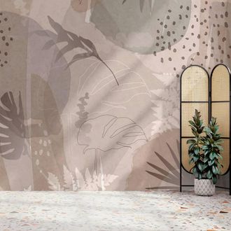 Superfresco Easy Abstract Leaf Neutral Print To Order 3m x 2.8m Mural in Beige