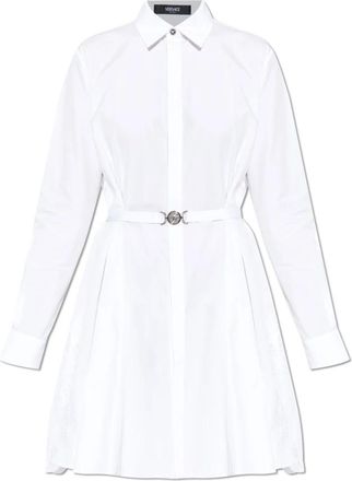 Versace Lace-Trim Katoen-Poplin Overhemd - Dames - Shirt Kleedjes - Wit - 2XS - Katoen - Kleedjes