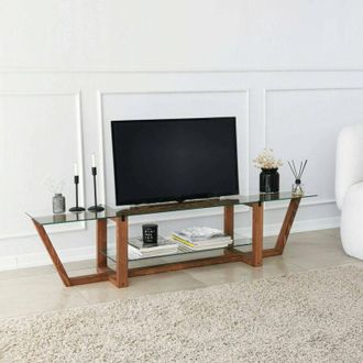 Dmora Dmora - Mueble De Televisi&oacute;n Icarus, Aparador De Sal&oacute;n, Mueble Bajo Para Tv, Base De Pared Equipada, 158x35h35 Cm, Nuez, Con Embalaje Reforzado