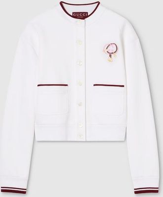 Gucci Cotton Jersey Cardigan With Embroidery, White, Ready-to-wear