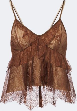 Jacques Wei Top lencero de encaje con volantes