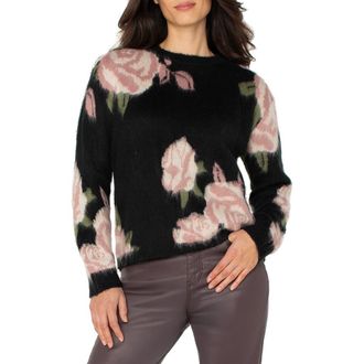 Liverpool L.A. Floral Drop Shoulder Sweater in Black Floral Multi at Nordstrom Rack, Size X-Small