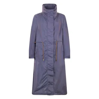Moorer Parkas, female, Purple, Size: XL Long Coat with Buttons and Waist Belt