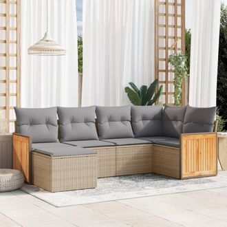 vidaXL Vidaxl - Juego De Sof&aacute;s Jard&iacute;n Con Cojines 6 Pzas Rat&aacute;n Sint&eacute;tico Beige