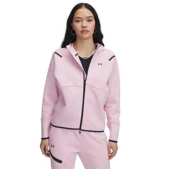 Under Armour Womens Unstoppable Solid Patterned Hooded Full Zipper Sweat Jacket in Pink - Size 10 UK