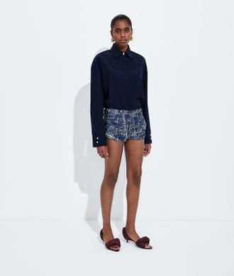 Bottega Veneta Pantaloni a culotte in twill di seta con stampa - Blu - Donna - 36