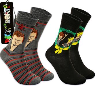 Beavis And Butt-Head Beavis and Butthead Christmas Socks for Men - Bundle with 2 Pairs of Holiday Crew Socks for Men Shoe Size 6.5-12 Plus Bookmark | Beavis & Butthead Chr