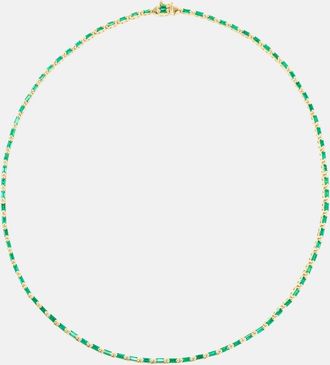 Suzanne Kalan Linear 18kt gold tennis necklace with emeralds