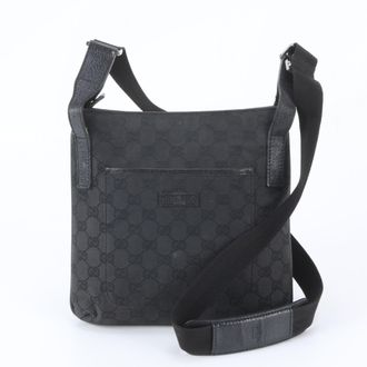 Gucci Black Leather Canvas Handbag Shoulder Bag Tote Bag (Pre-Owned)