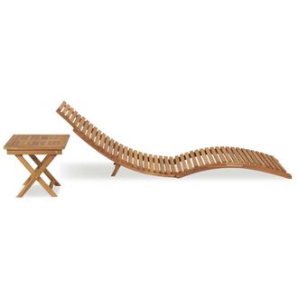 Berkfield Home Comfortable Folding Sun Lounger with Table Solid Teak Wood in Brown