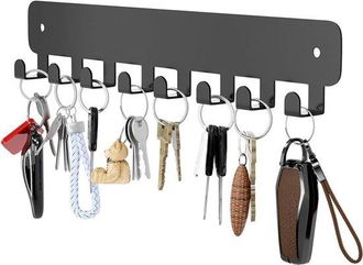 No Brand Organizador De Llaves De Pared Con 8 Ganchos - Organizador De Llaves Autoadhesivo De F&aacute;cil Montaje Para El Hogar, Color Negro R&uacute;stico, Capacidad De Ca