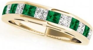 Allurez Diamond and Emerald Accented Wedding Band 14k Yellow Gold 1.20ct