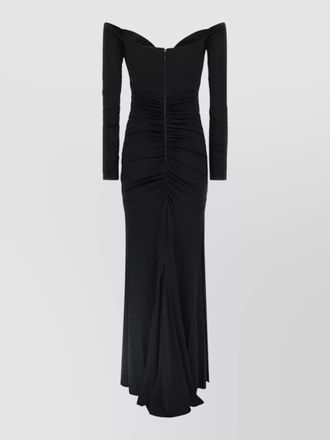 Elisabetta Franchi long sleeve off shoulder ruched gown