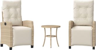 vidaXL Sillas Y Mesita De Jard&iacute;n 3 Piezas Rat&aacute;n Sint&eacute;tico Coj&iacute;n Beige Vidaxl
