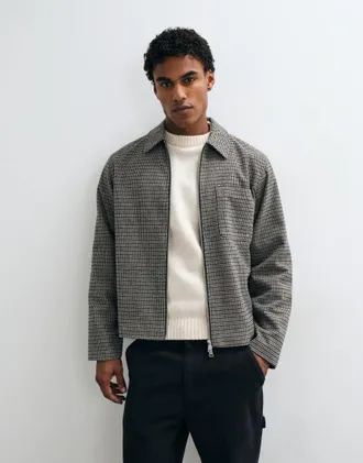 Jack & Jones giacca corta con doppia zip a pied de poule-Nero
