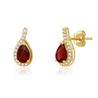 MAX + STONE 14k Yellow or White Gold Gemstone Pear Shape Drop Stud with Diamonds Accents