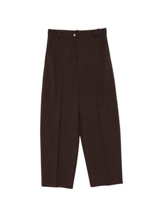 Pinko Wide-Leg Brown Trousers With Tailored Design And Leather Patch