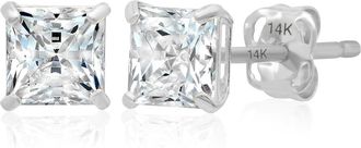 MAX + STONE 14k Yellow or White Gold Princess Cut Cubic Zirconia Stud Earrings 4MM to 7MM