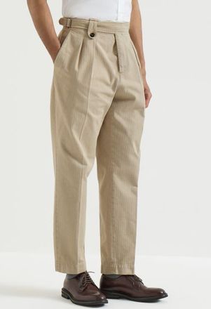 Brunello Cucinelli Cotton chevron trousers with double pleats and waist tabs in Navy Blue at Nordstrom, Size 60