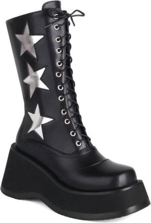Generic Womens Punk Platform Mid-Calf Boots with Lace-Up & Side Zipper Gothic Biker Style,Black,7.5 UK